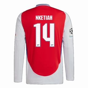 adidas Arsenal Eddie Nketiah Home Long Sleeve Jersey w/ Champions League Patches 24/25 (Better Scarlet/White) Lightweight Thermal Regulation
