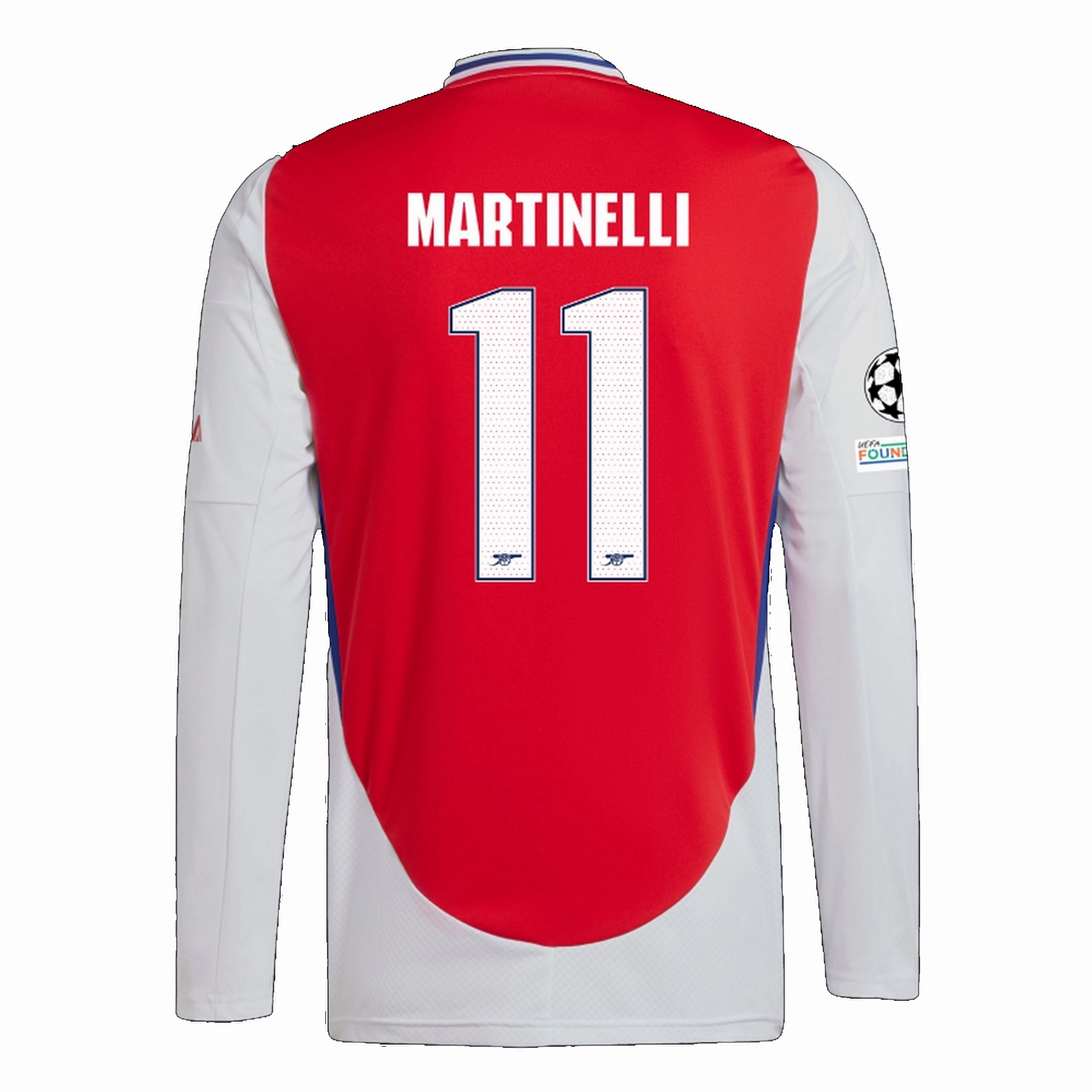 Bonded Armhole adidas Arsenal Gabriel Martinelli Home Long Sleeve Jersey w/ Champions League Patches 24/25 (Better Scarlet/White)