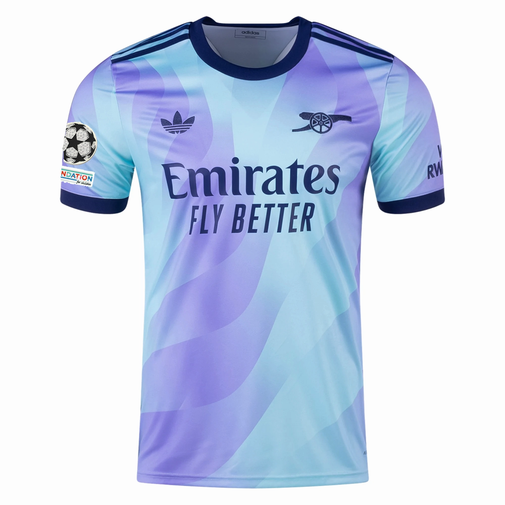 Chic Design Moisture Wicking Textile Technology adidas Arsenal Gabriel Martinelli Third Jersey w/ Champions League Patches 24/25 (Clear Aqua/Light Flash Purple)
