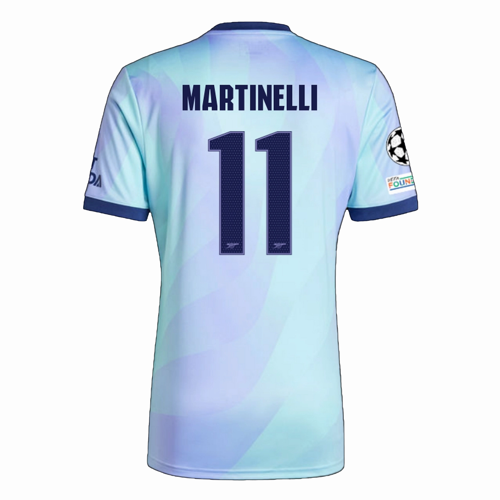 adidas Arsenal Gabriel Martinelli Third Jersey w/ Champions League Patches 24/25 (Clear Aqua/Light Flash Purple) Airflow Channel Panels