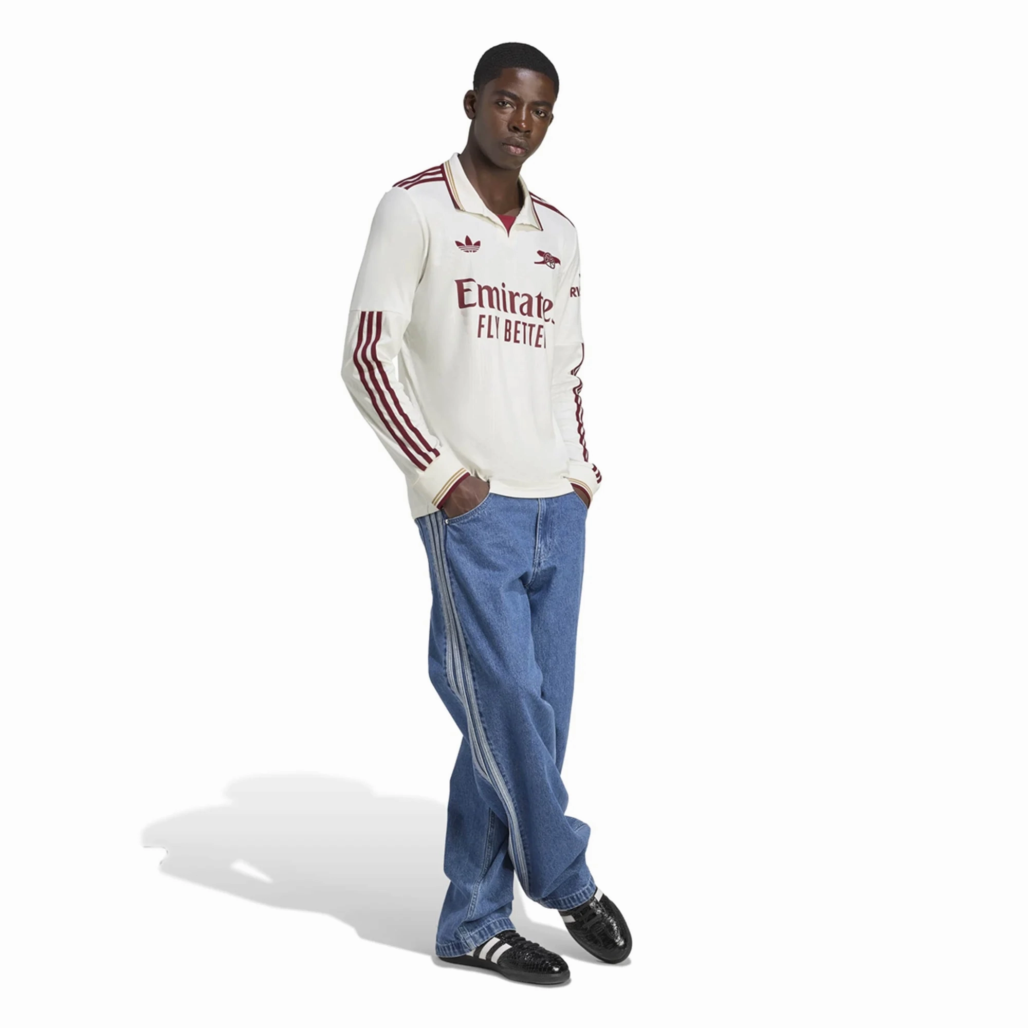 Bonded Hemline adidas Arsenal Gabriel Martinelli Third Long Sleeve Jersey w/ EPL   No Room For Racism 25/26 (White/Burgundy)