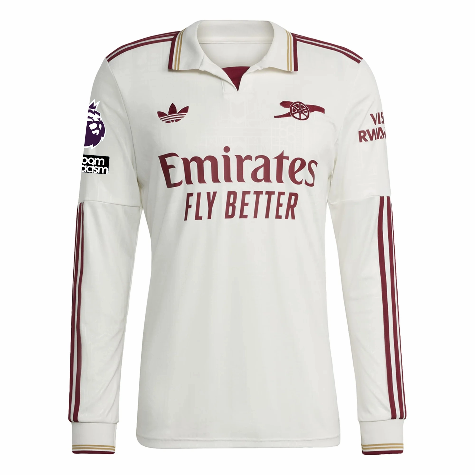 Performance Apparel adidas Arsenal Gabriel Martinelli Third Long Sleeve Jersey w/ EPL   No Room For Racism 25/26 (White/Burgundy)