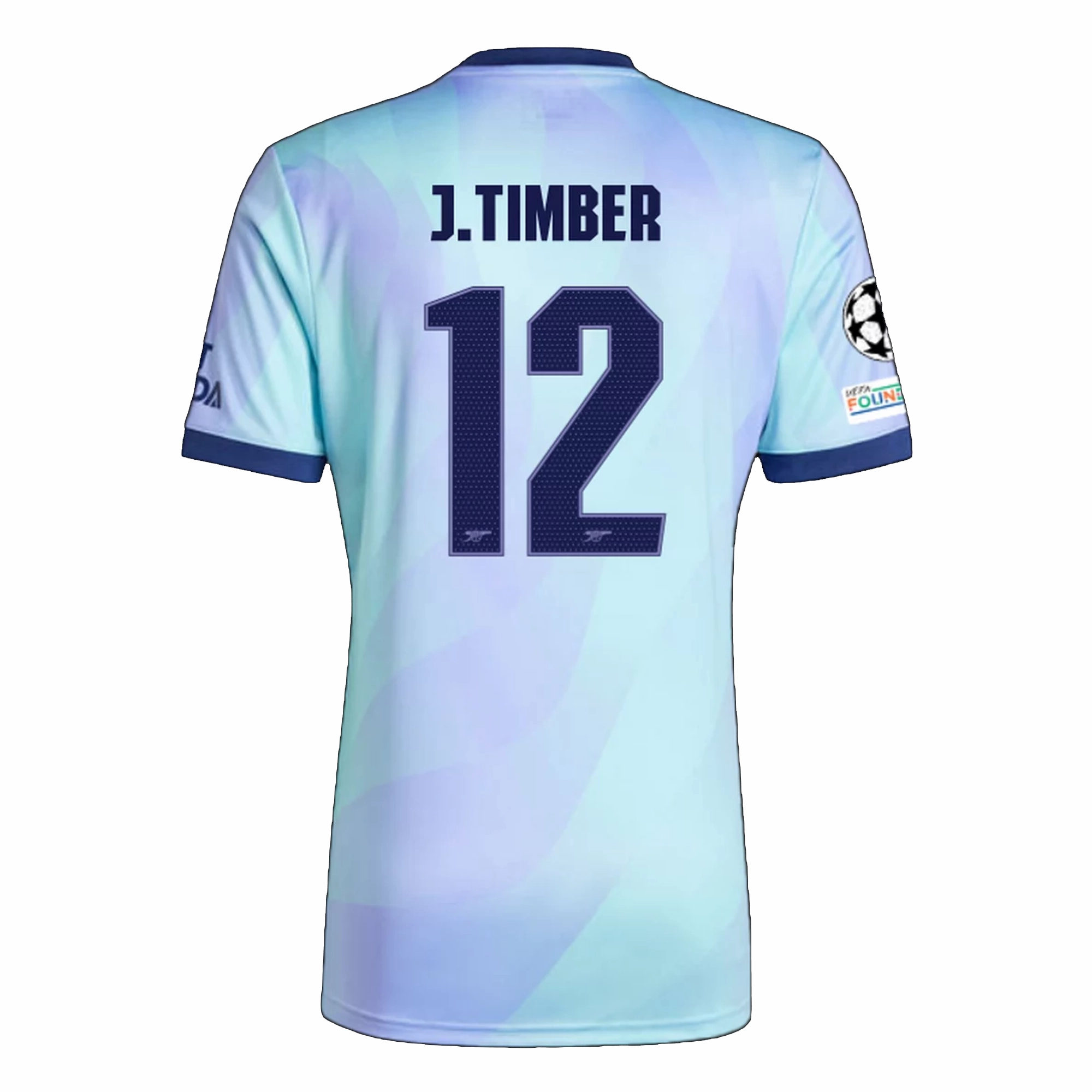 adidas Arsenal Jurrien Timber Third Jersey w/ Champions League Patches 24/25 (Clear Aqua/Light Flash Purple) Hygroscopic Yarn Quick Change