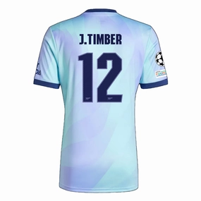 adidas Arsenal Jurrien Timber Third Jersey w/ Champions League Patches 24/25 (Clear Aqua/Light Flash Purple) Agile Fit UV Protective Material