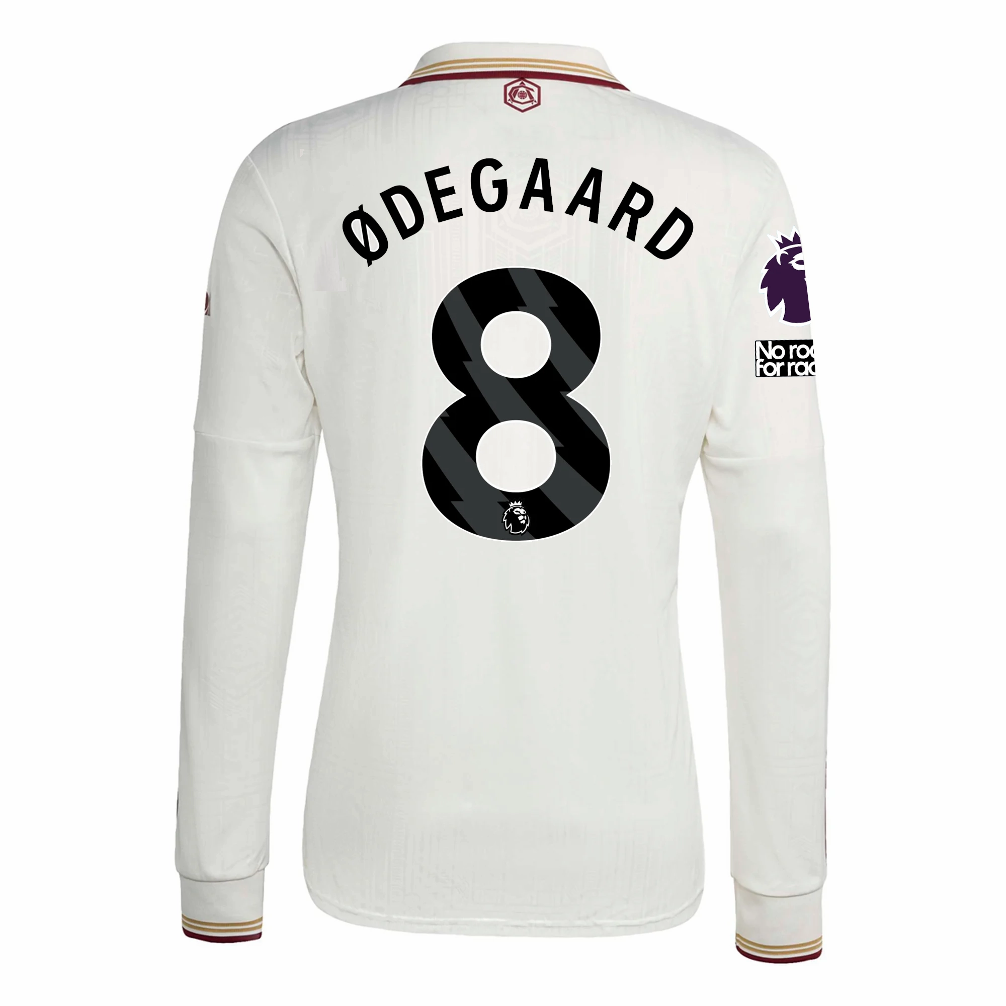 Brushed Fleece Lining adidas Arsenal Martin ?degaard Third Long Sleeve Jersey w/ EPL   No Room For Racism 25/26 (White/Burgundy)