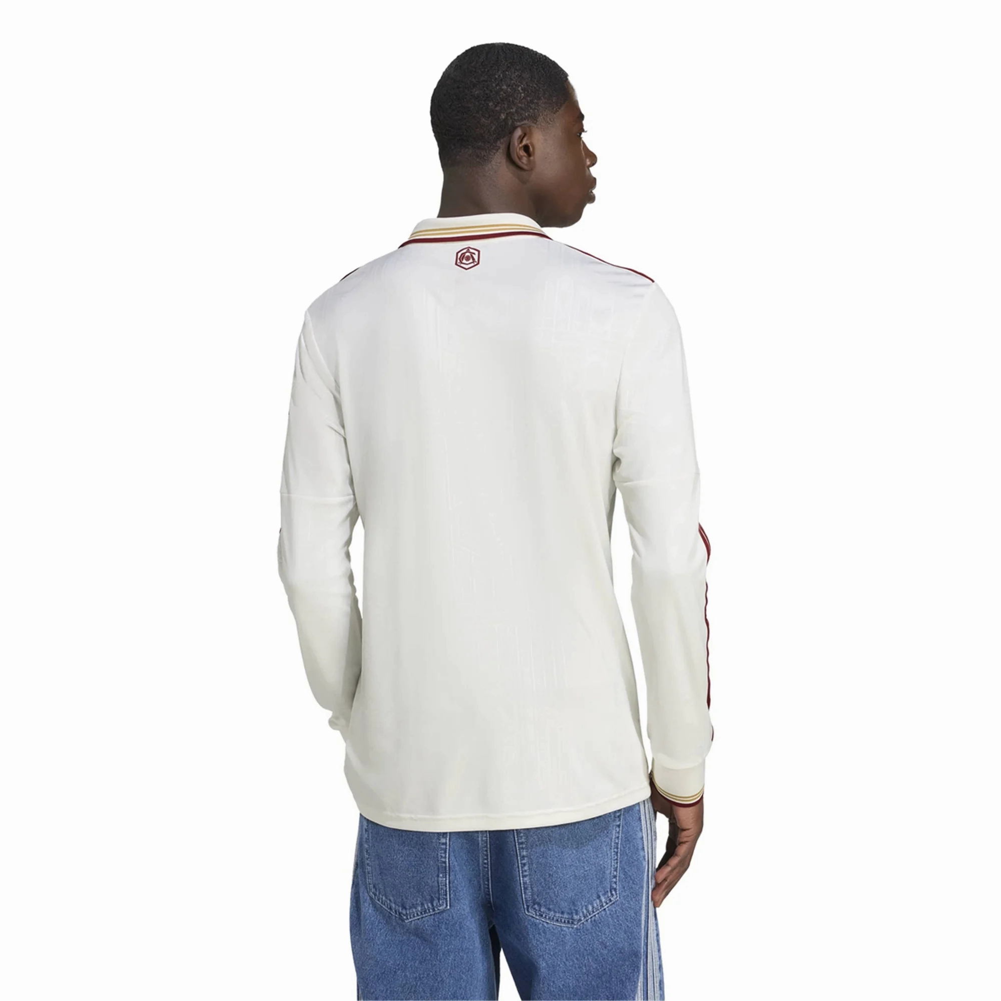 adidas Arsenal Martin ?degaard Third Long Sleeve Jersey w/ EPL   No Room For Racism 25/26 (White/Burgundy) Microfiber Performance Blend