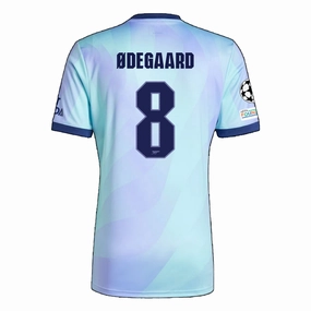 Classic Crew Neck Design adidas Arsenal Martin Odegaard Third Jersey w/ Champions League Patches 24/25 (Clear Aqua/Light Flash Purple)
