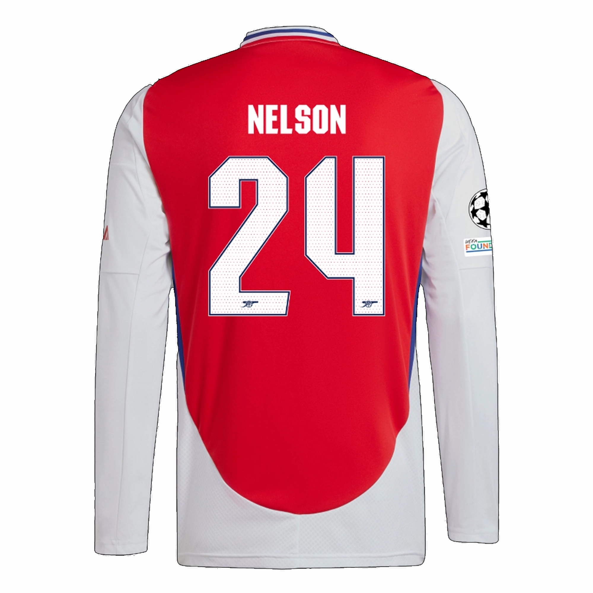 adidas Arsenal Reiss Nelson Home Long Sleeve Jersey w/ Champions League Patches 24/25 (Better Scarlet/White) Cool Fit All Season