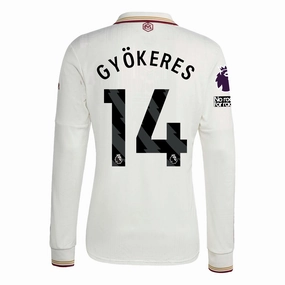 Minimalist Raglan Sleeve Sweat Wicking Ribbing adidas Arsenal Viktor Gy?keres Third Long Sleeve Jersey w/ EPL   No Room For Racism 25/26 (White/Burgundy)