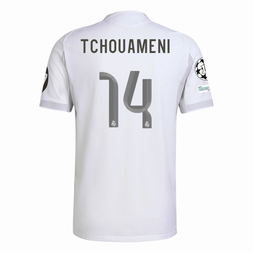 Eco Conscious Manufacturing Body Flex adidas Aur??lien Tchouam??ni Real Madrid 25/26 Home Jersey w/ Champions League Patches (White)