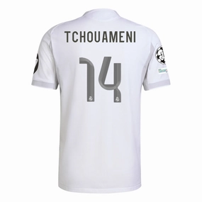 Eco Conscious Manufacturing Body Flex adidas Aur??lien Tchouam??ni Real Madrid 25/26 Home Jersey w/ Champions League Patches (White)