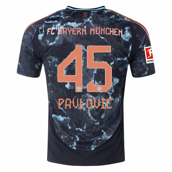 adidas Bayern Munich Aleksandar Pavlovi? Away Jersey w/ Bundesliga Patch 24/25 (Black/Copper/Blue) Seamless Knit Construction
