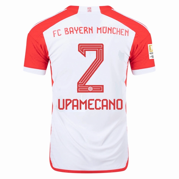 Bonded Stitch Details Breathe Fit adidas Bayern Munich Authentic Dayot Upamecano Home Jersey w/ Bundesliga Champions Patch 23/24 (White/Red)