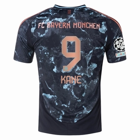 Anti Shrink Treatment adidas Bayern Munich Authentic Harry Kane Away Jersey w/ Champions League Patches 24/25 (Black/Copper/Blue)