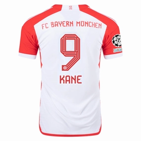 Matte Surface Finish Non Chafing Neckline adidas Bayern Munich Authentic Harry Kane Home Jersey w/ Champions League Patches 23/24 (White/Red)