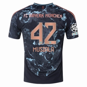 adidas Bayern Munich Authentic Jamal Musiala Away Jersey w/ Champions League Patches 24/25 (Black/Copper/Blue) Fan Approved Dry Layer