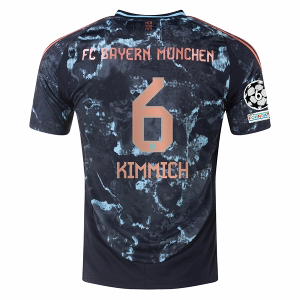 adidas Bayern Munich Authentic Joshua Kimmich Away Jersey w/ Champions League Patches 24/25 (Black/Copper/Blue) Daily Active