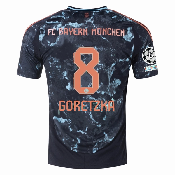 adidas Bayern Munich Authentic Leon Goretzka Away Jersey w/ Champions League Patches 24/25 (Black/Copper/Blue) Chill Fit