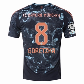 adidas Bayern Munich Authentic Leon Goretzka Away Jersey w/ Champions League Patches 24/25 (Black/Copper/Blue) All-day Comfort