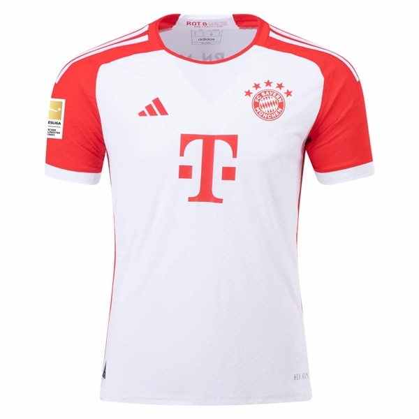 adidas Bayern Munich Authentic Leon Goretzka Home Jersey w/ Bundesliga Champions Patch 23/24 (White/Red) Ventilation Mesh Design Stretch Fit Fabric