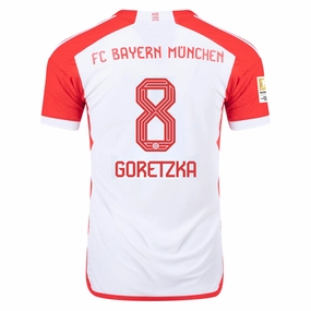 adidas Bayern Munich Authentic Leon Goretzka Home Jersey w/ Bundesliga Champions Patch 23/24 (White/Red) Anti Pill Finish