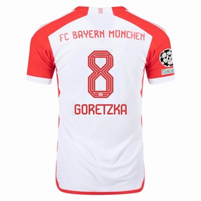 Functional Performance Non Restrictive Tailoring adidas Bayern Munich Authentic Leon Goretzka Home Jersey w/ Champions League Patches 23/24 (White/Red)