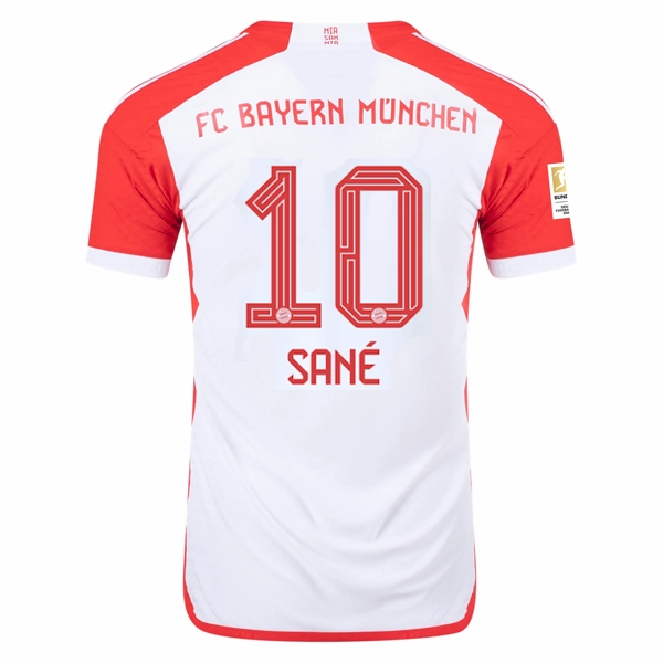 adidas Bayern Munich Authentic Leroy San?? Home Jersey w/ Bundesliga Champions Patch 23/24 (White/Red) Air Optimized Training Apparel