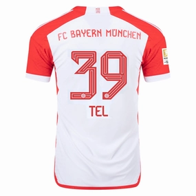 Flatlock Seam Technology High Collar Design adidas Bayern Munich Authentic Mathys Tel Home Jersey w/ Bundesliga Champions Patch 23/24 (White/Red)
