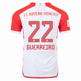 adidas Bayern Munich Authentic Rapha?l Guerreiro Home Jersey w/ Bundesliga Champions Patch 23/24 (White/Red) Zero Chafe Technology Ultra Comfort