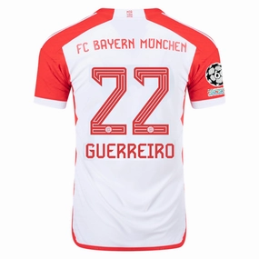 Double Layered Collar adidas Bayern Munich Authentic Rapha?l Guerreiro Home Jersey w/ Champions League Patches 23/24 (White/Red)