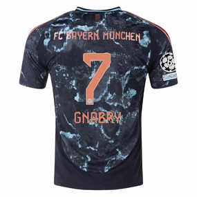 Sharp Cut Multi Directional Flex adidas Bayern Munich Authentic Serge Gnabry Away Jersey w/ Champions League Patches 24/25 (Black/Copper/Blue)