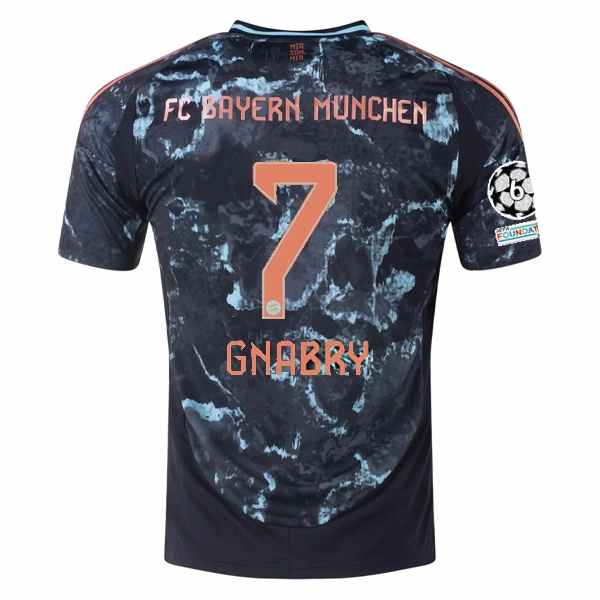 adidas Bayern Munich Authentic Serge Gnabry Away Jersey w/ Champions League Patches 24/25 (Black/Copper/Blue) Flexible Cuff Design