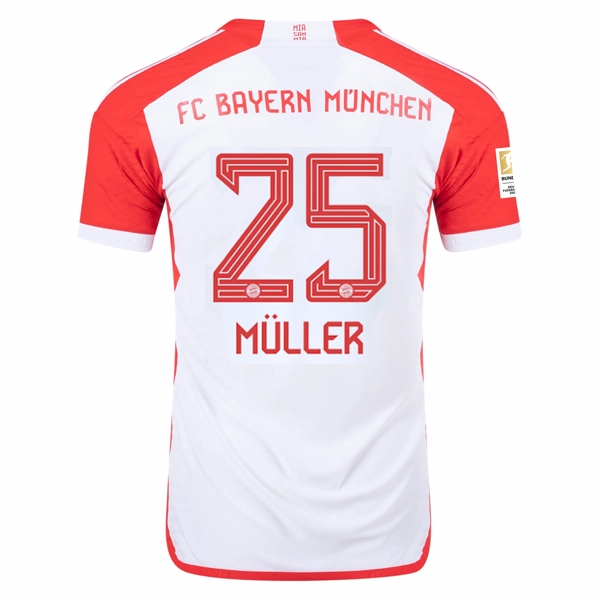 adidas Bayern Munich Authentic Thomas M??ller Home Jersey w/ Bundesliga Champions Patch 23/24 (White/Red) Hypoallergenic Processing