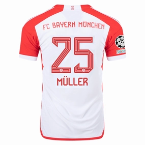 adidas Bayern Munich Authentic Thomas M??ller Home Jersey w/ Champions League Patches 23/24 (White/Red) Effortless Comfort