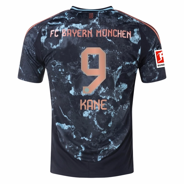 Low Profile Silhouette adidas Bayern Munich Harry Kane Away Jersey w/ Bundesliga Patch 24/25 (Black/Copper/Blue)