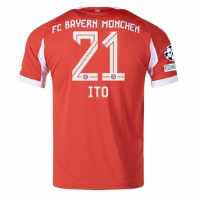 adidas Bayern Munich Ito Home Jersey w/ Champions League Patches 25/26 (Red) Versatile Use