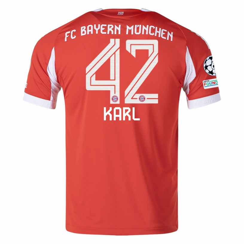 adidas Bayern Munich Karl Home Jersey w/ Champions League Patches 25/26 (Red) Training session Studio Wear