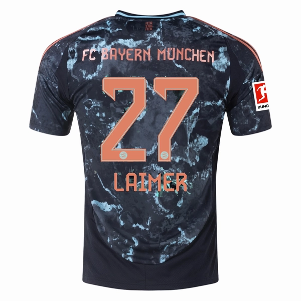 Adaptive Fit System adidas Bayern Munich Konrad Laimer Away Jersey w/ Bundesliga Patch 24/25 (Black/Copper/Blue)