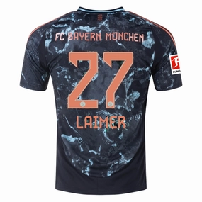 adidas Bayern Munich Konrad Laimer Away Jersey w/ Bundesliga Patch 24/25 (Black/Copper/Blue) Odor Control Technology Smooth Zone Paneling