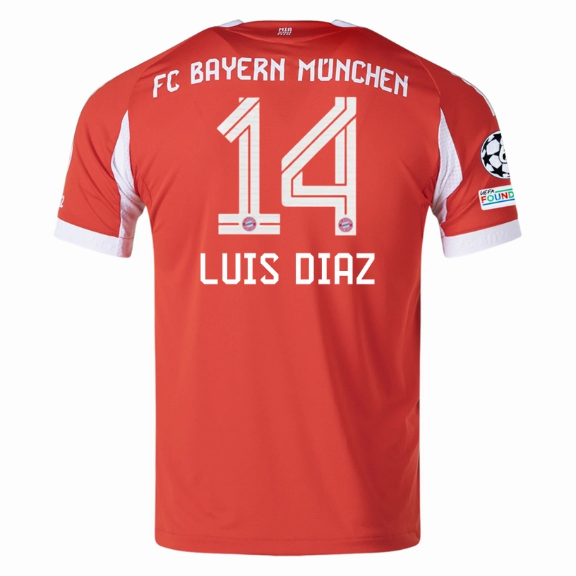 Soft Inner Lining adidas Bayern Munich Luis Diaz Home Jersey w/ Champions League Patches 25/26 (Red)