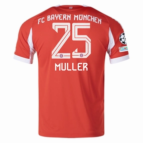 Sporty Outfit Breathable Gear adidas Bayern Munich Muller Home Jersey w/ Champions League Patches 25/26 (Red)