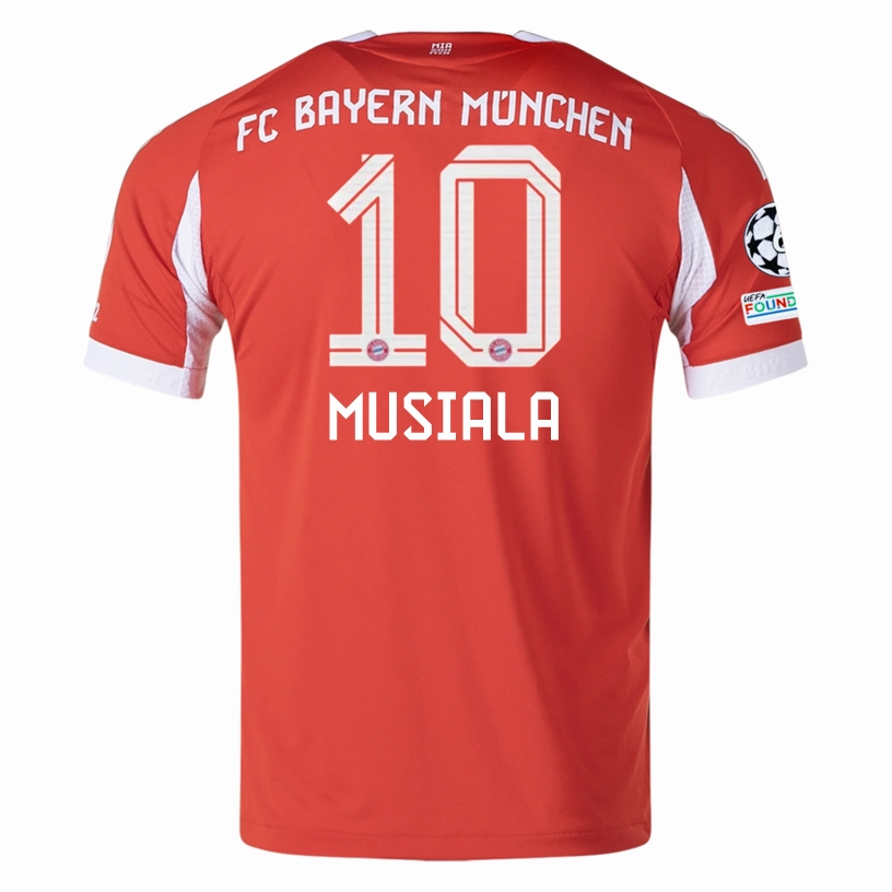 adidas Bayern Munich Musiala Home Jersey w/ Champions League Patches 25/26 (Red) Functional Design