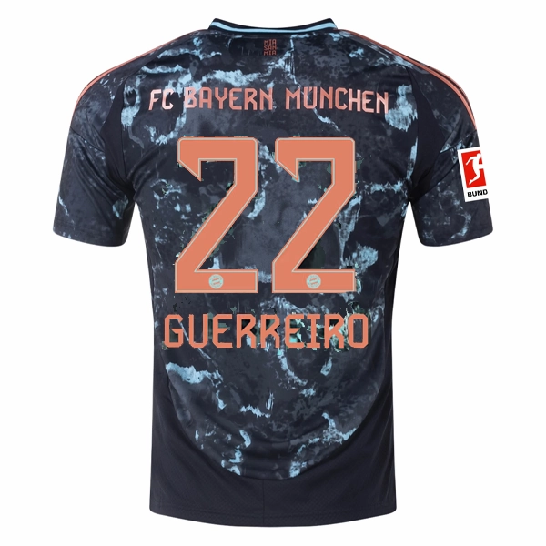 Ultra lightweight adidas Bayern Munich Rapha?l Guerreiro Away Jersey w/ Bundesliga Patch 24/25 (Black/Copper/Blue)