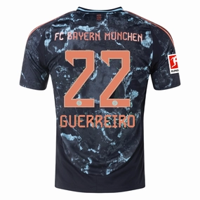 Ultra lightweight adidas Bayern Munich Rapha?l Guerreiro Away Jersey w/ Bundesliga Patch 24/25 (Black/Copper/Blue)