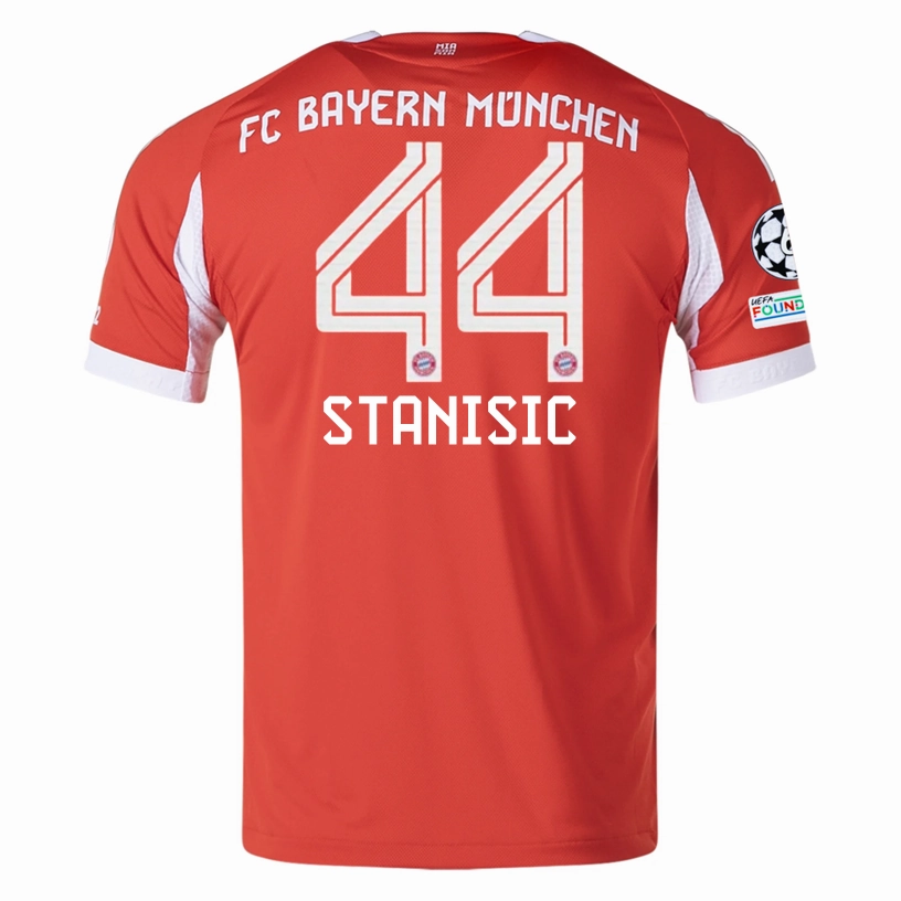 adidas Bayern Munich Stanisic Home Jersey w/ Champions League Patches 25/26 (Red) Comfort Stretch Fit All-day Performance