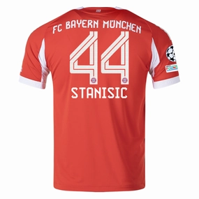 adidas Bayern Munich Stanisic Home Jersey w/ Champions League Patches 25/26 (Red) Comfort Stretch Fit All-day Performance