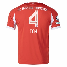 adidas Bayern Munich Tah Home Jersey w/ Champions League Patches 25/26 (Red) Fade Resistant Dye