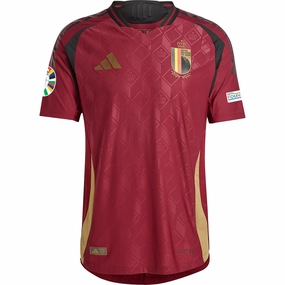Roll Up Cuff System Moisture Wicking Material adidas Belgium Authentic Home Jersey w/ Euro 2024 Patches 24/25 (Burgundy)