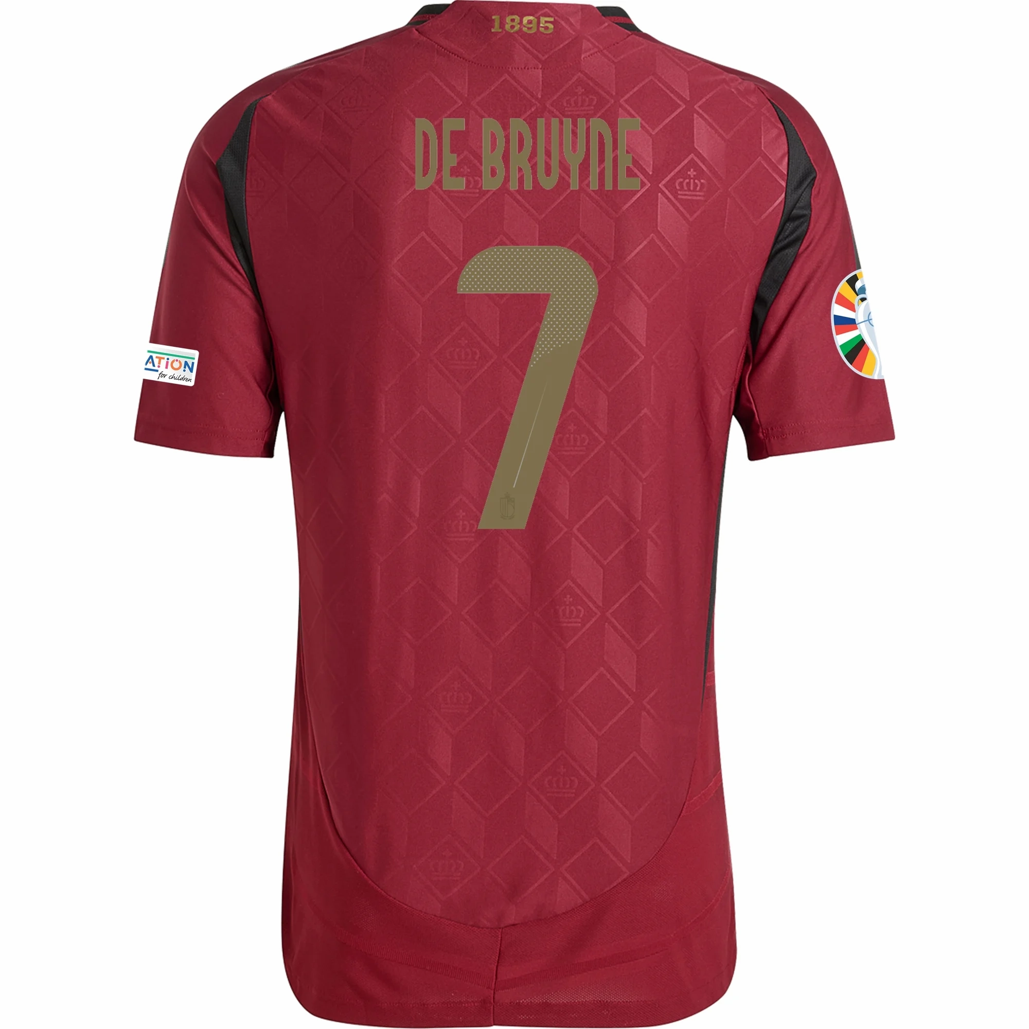 adidas Belgium Authentic Kevin De Bruyne Home Jersey w/ Euro 2024 Patches 24/25 (Burgundy) Relaxed Neckline Comfort Collar Design