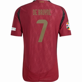adidas Belgium Authentic Kevin De Bruyne Home Jersey w/ Euro 2024 Patches 24/25 (Burgundy) Relaxed Neckline Comfort Collar Design